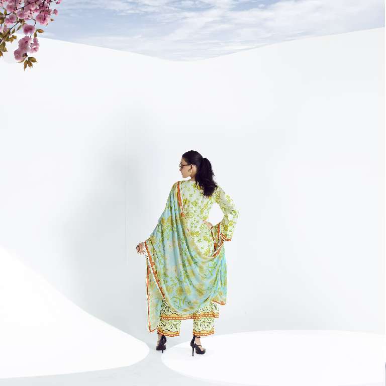 KIMORA PRESENT SOHNI BREEZE PURE COTTON LAWN WITH DIGITAL PRINT EMBROIDERY NECKLINE UNIQUE COLOR COMBINATION PAKISTANI SUITS