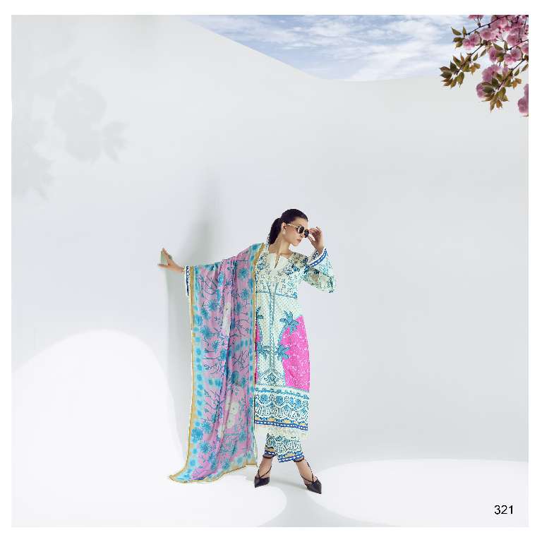 KIMORA PRESENT SOHNI BREEZE PURE COTTON LAWN WITH DIGITAL PRINT EMBROIDERY NECKLINE UNIQUE COLOR COMBINATION PAKISTANI SUITS
