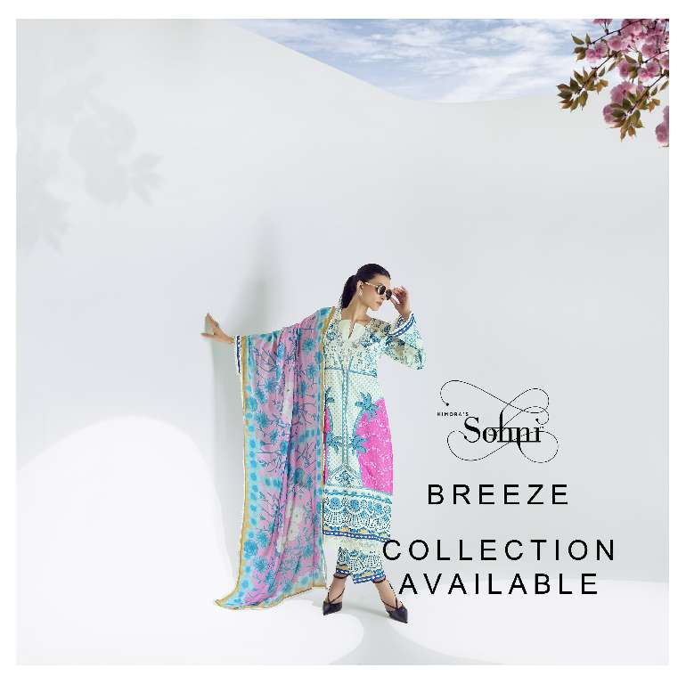 KIMORA PRESENT SOHNI BREEZE PURE COTTON LAWN WITH DIGITAL PRINT EMBROIDERY NECKLINE UNIQUE COLOR COMBINATION PAKISTANI SUITS