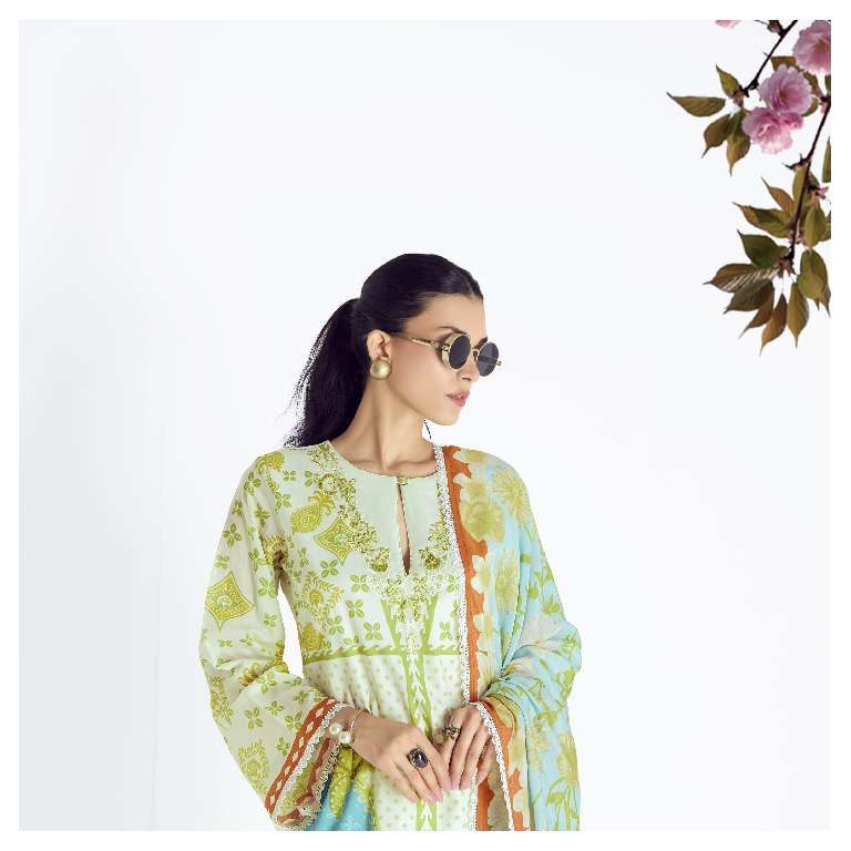 KIMORA PRESENT SOHNI BREEZE PURE COTTON LAWN WITH DIGITAL PRINT EMBROIDERY NECKLINE UNIQUE COLOR COMBINATION PAKISTANI SUITS