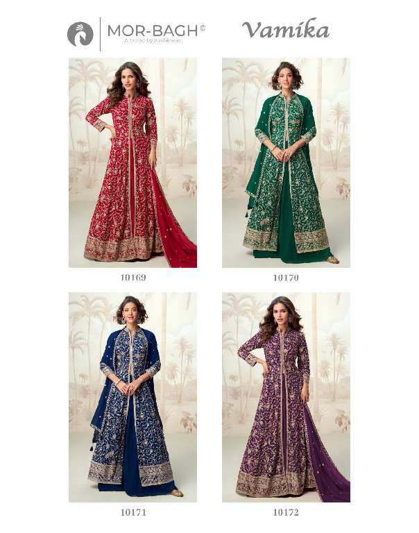 MOR BAGH BY AASHIRWAD VAMIKA WHOLESALE REAL GEORGETTE READYMADE PARTY WEAR SUITS