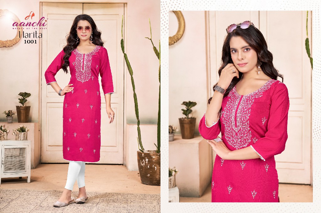 HARITA BY AANCHI WHOLESALE VATICAN FANCY NECK WITH EMBROIDERY WORK CLASSIC STRAIGHT KURTIS