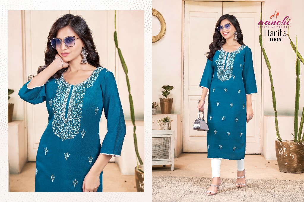 HARITA BY AANCHI WHOLESALE VATICAN FANCY NECK WITH EMBROIDERY WORK CLASSIC STRAIGHT KURTIS