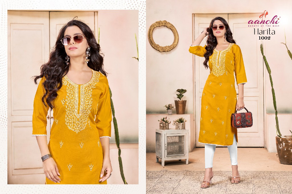 HARITA BY AANCHI WHOLESALE VATICAN FANCY NECK WITH EMBROIDERY WORK CLASSIC STRAIGHT KURTIS