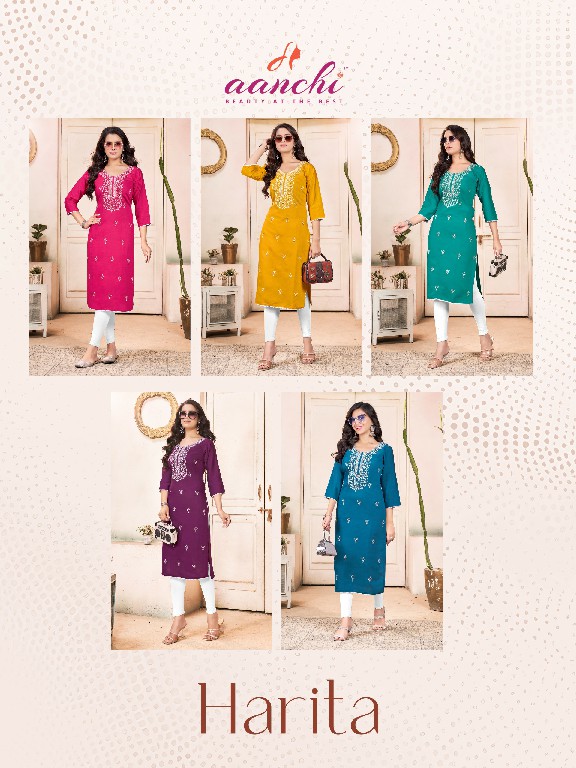 HARITA BY AANCHI WHOLESALE VATICAN FANCY NECK WITH EMBROIDERY WORK CLASSIC STRAIGHT KURTIS