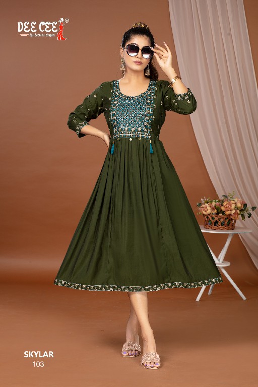 SKYLAR BY DEE CEE WHOLESALE ROMAN SILK EMBROIDERY BRODER ON DAMAN WITH BUTTI TRENDY LONG KURTIS