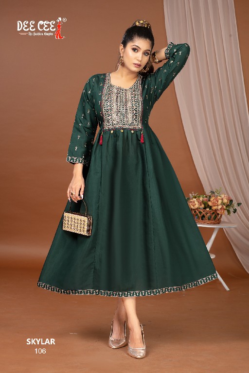 SKYLAR BY DEE CEE WHOLESALE ROMAN SILK EMBROIDERY BRODER ON DAMAN WITH BUTTI TRENDY LONG KURTIS