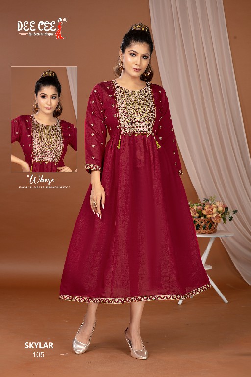 SKYLAR BY DEE CEE WHOLESALE ROMAN SILK EMBROIDERY BRODER ON DAMAN WITH BUTTI TRENDY LONG KURTIS