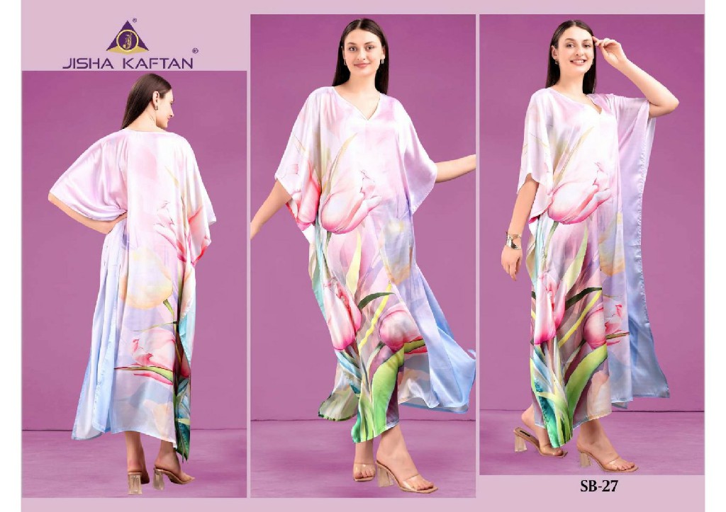 JISHA PRESENT SATIN BREEZE KAFTAN VOL-4 WHOLESALE POLY JAPAN SATIN DIGITAL PRINTED BEAUTIFUL KAFTAN