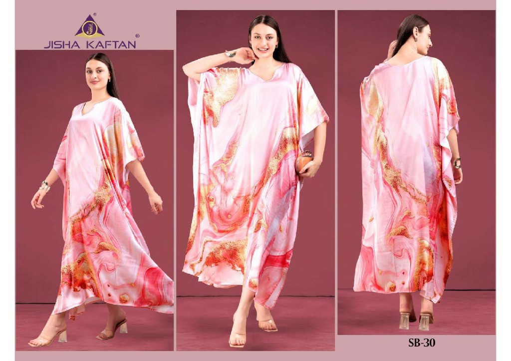 JISHA PRESENT SATIN BREEZE KAFTAN VOL-4 WHOLESALE POLY JAPAN SATIN DIGITAL PRINTED BEAUTIFUL KAFTAN