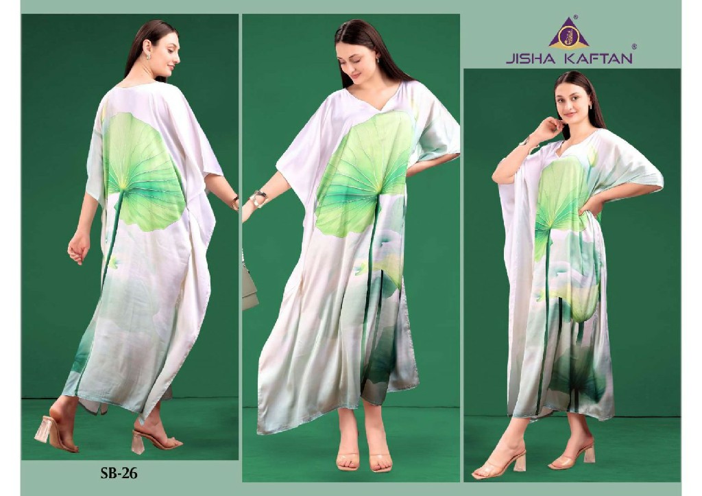 JISHA PRESENT SATIN BREEZE KAFTAN VOL-4 WHOLESALE POLY JAPAN SATIN DIGITAL PRINTED BEAUTIFUL KAFTAN