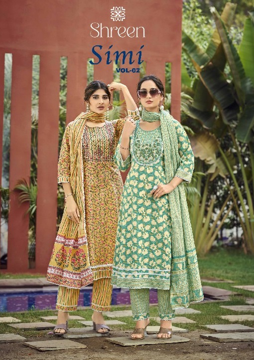HINAYA LAUNCH SIMI VOL-2 WHOLESALE COTTON CAMBRIC PRINTED READYMADE DESIGNER SUITS