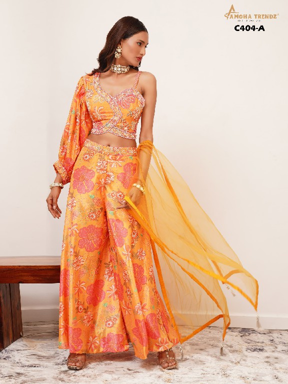 AMOHA C404 WHOLESALE HEAVY HAND WORK WITH DIGITAL CHINON FULLY STITCHED FASHIONABLE CROP TOP