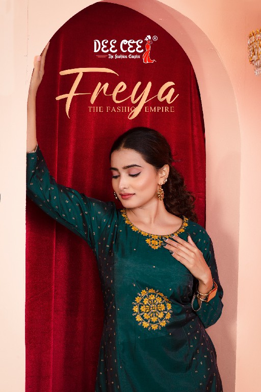 DEE CEE FREYA WHOLESALE CHANDERI WITH EMBROIDERY WORK ATTRACTIVE LOOK FLARED LONG KURTIS