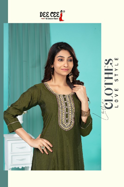 DEE CEE FATIMA WHOLESALE ROMAN SILK WITH EMBROIDERY WORK READYMADE STYLISH LOOK FLARED LONG KALI KURTIS