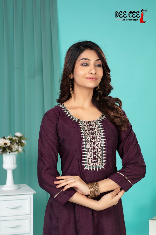 DEE CEE FATIMA WHOLESALE ROMAN SILK WITH EMBROIDERY WORK READYMADE STYLISH LOOK FLARED LONG KALI KURTIS