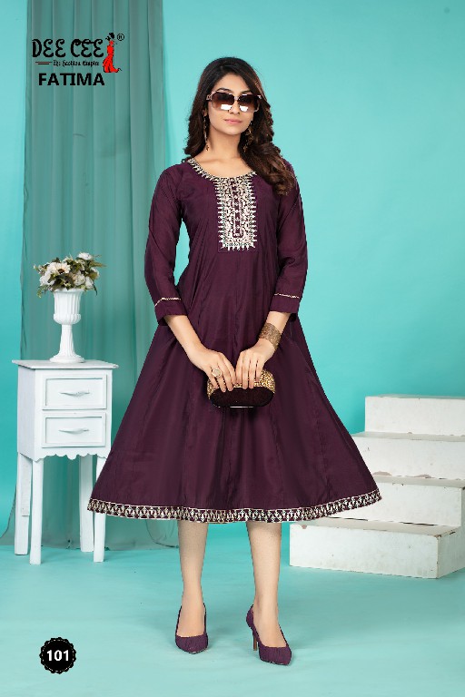 DEE CEE FATIMA WHOLESALE ROMAN SILK WITH EMBROIDERY WORK READYMADE STYLISH LOOK FLARED LONG KALI KURTIS