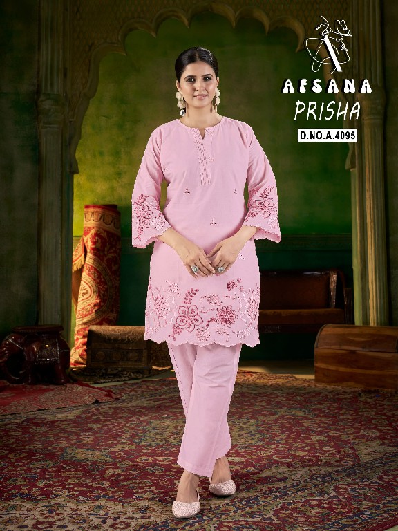 AFSANA PRISHA WHOLESALE COTTON WITH FANCY EMBROIDERY WORK CLASSY LOOK CORD SET