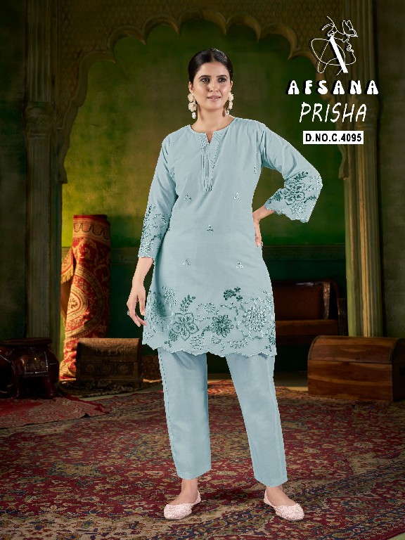 AFSANA PRISHA WHOLESALE COTTON WITH FANCY EMBROIDERY WORK CLASSY LOOK CORD SET