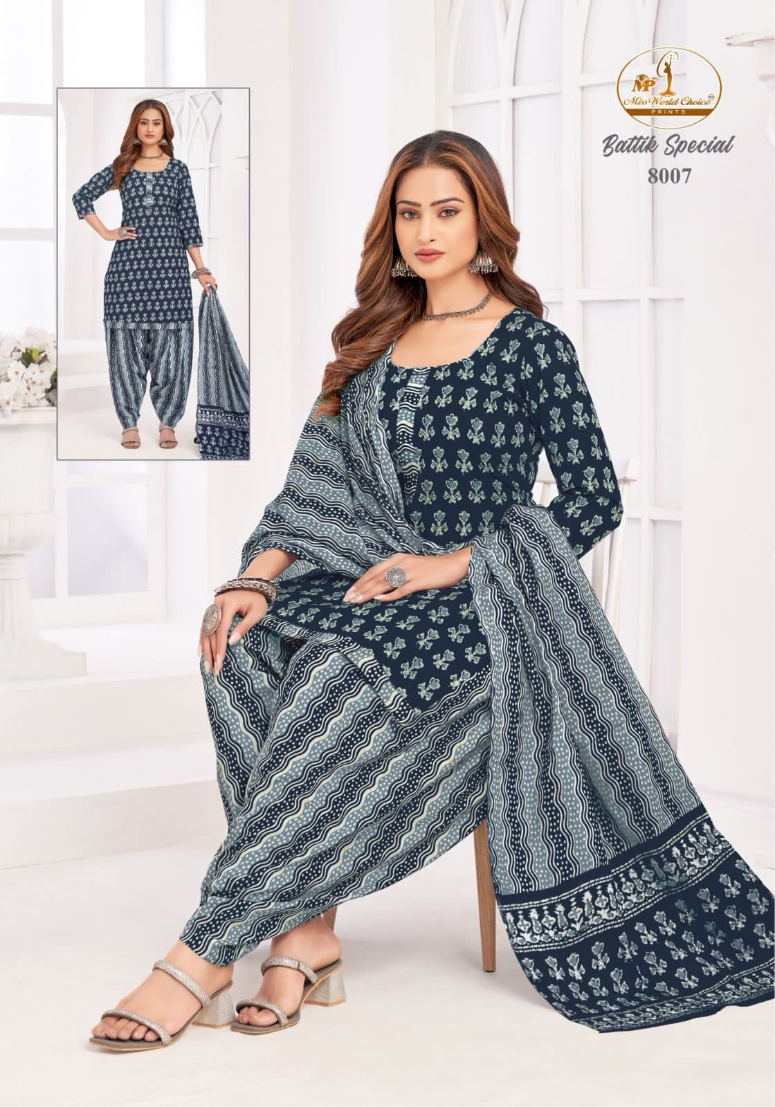 MISS WORLD BATTIK SPECIAL VOL-8 WHOLESALE PURE COTTON BATIK PRINTED READYMADE PATIYALA STYLE DRESS