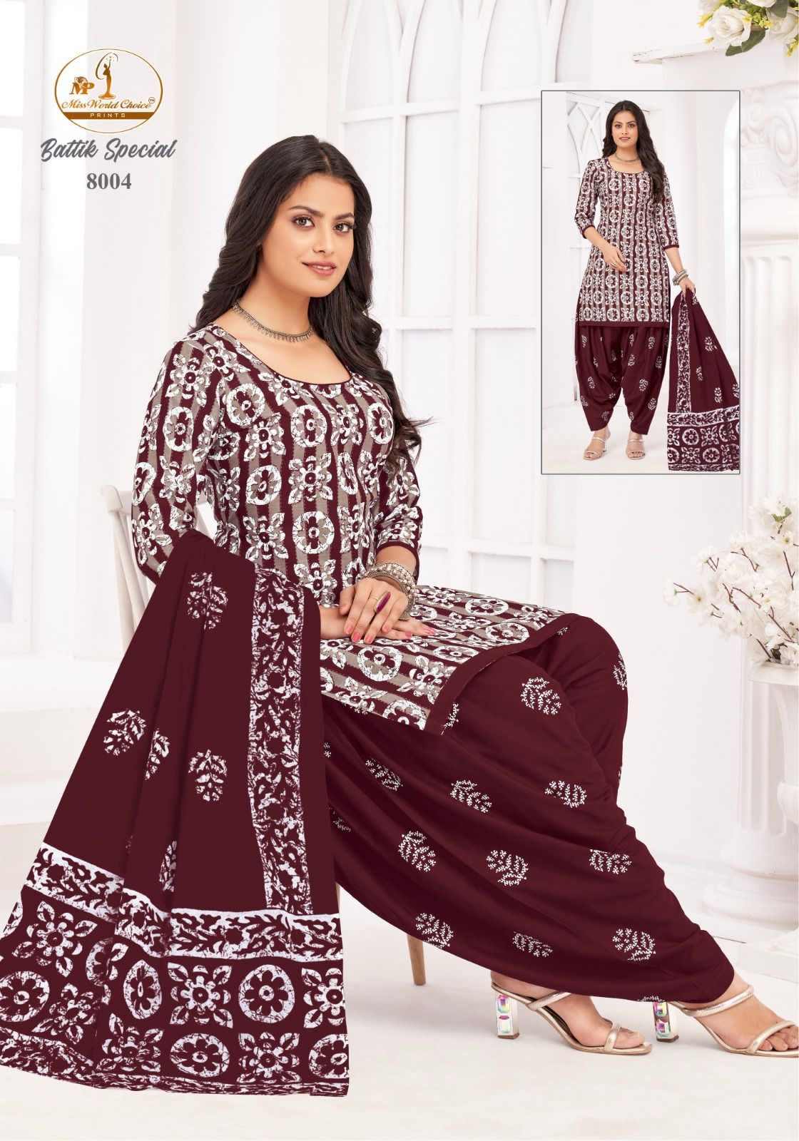 MISS WORLD BATTIK SPECIAL VOL-8 WHOLESALE PURE COTTON BATIK PRINTED READYMADE PATIYALA STYLE DRESS