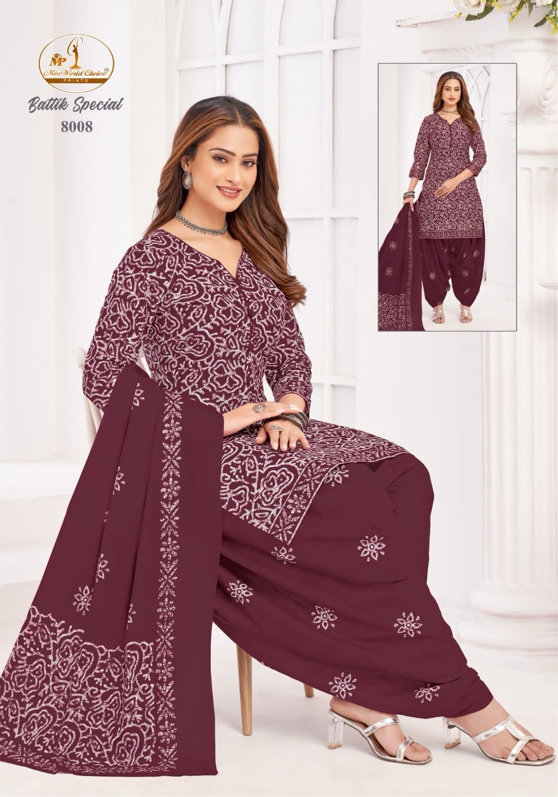 MISS WORLD BATTIK SPECIAL VOL-8 WHOLESALE PURE COTTON BATIK PRINTED READYMADE PATIYALA STYLE DRESS