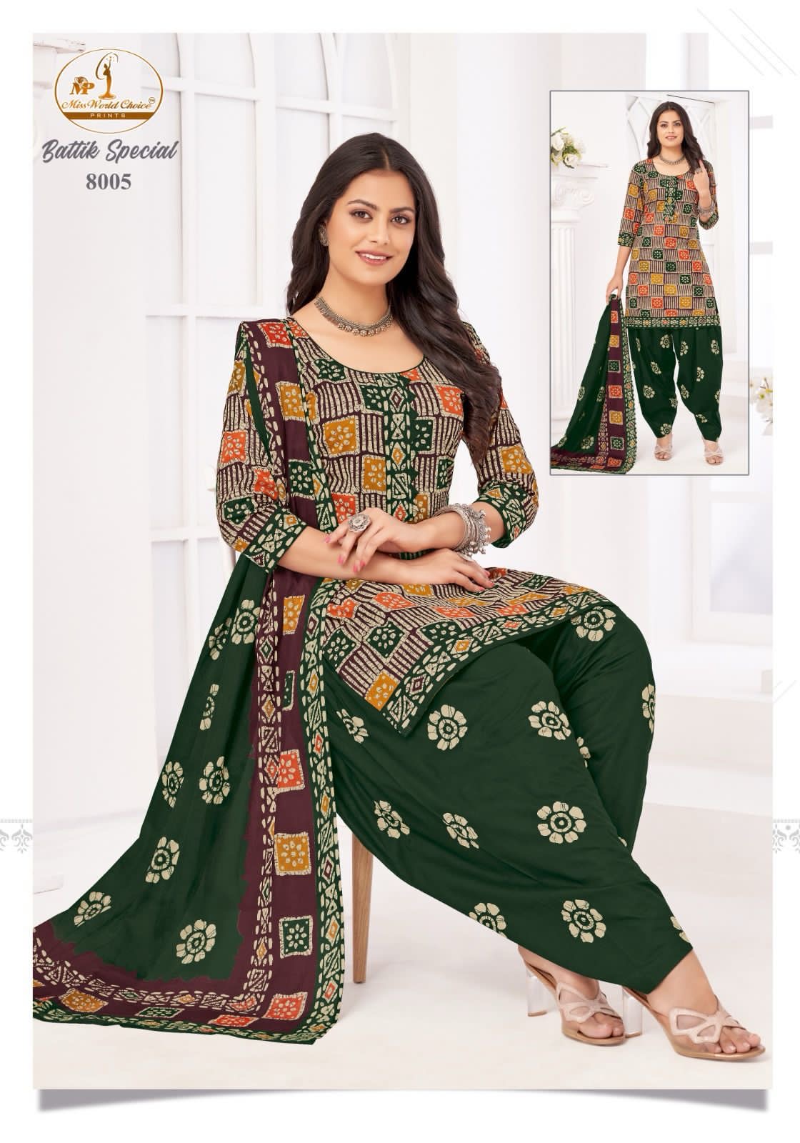 MISS WORLD BATTIK SPECIAL VOL-8 WHOLESALE PURE COTTON BATIK PRINTED READYMADE PATIYALA STYLE DRESS