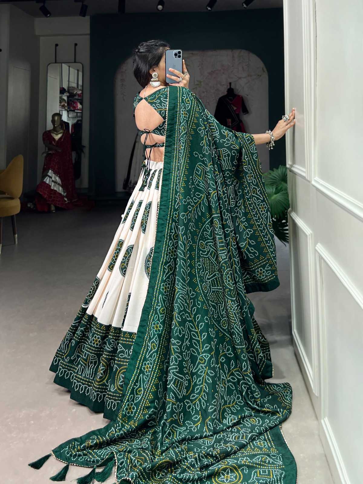 LNB 1229 STYLISH TUSSAR SILK BANDHEJ PRINT STITCH LEHENGA UNSTITCH CHOLI