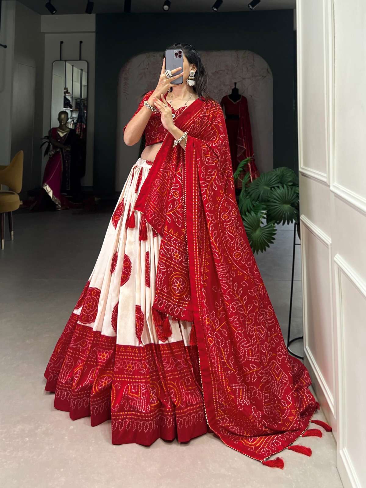 LNB 1229 STYLISH TUSSAR SILK BANDHEJ PRINT STITCH LEHENGA UNSTITCH CHOLI