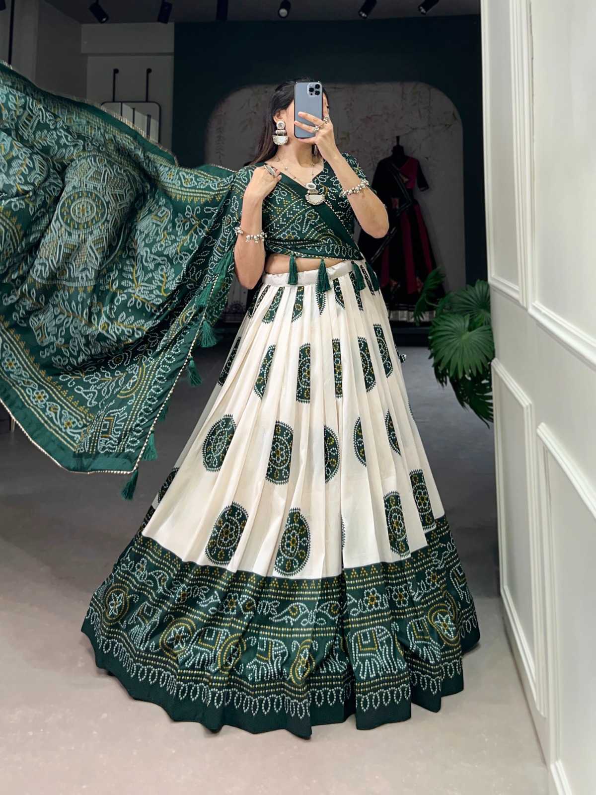 LNB 1229 STYLISH TUSSAR SILK BANDHEJ PRINT STITCH LEHENGA UNSTITCH CHOLI