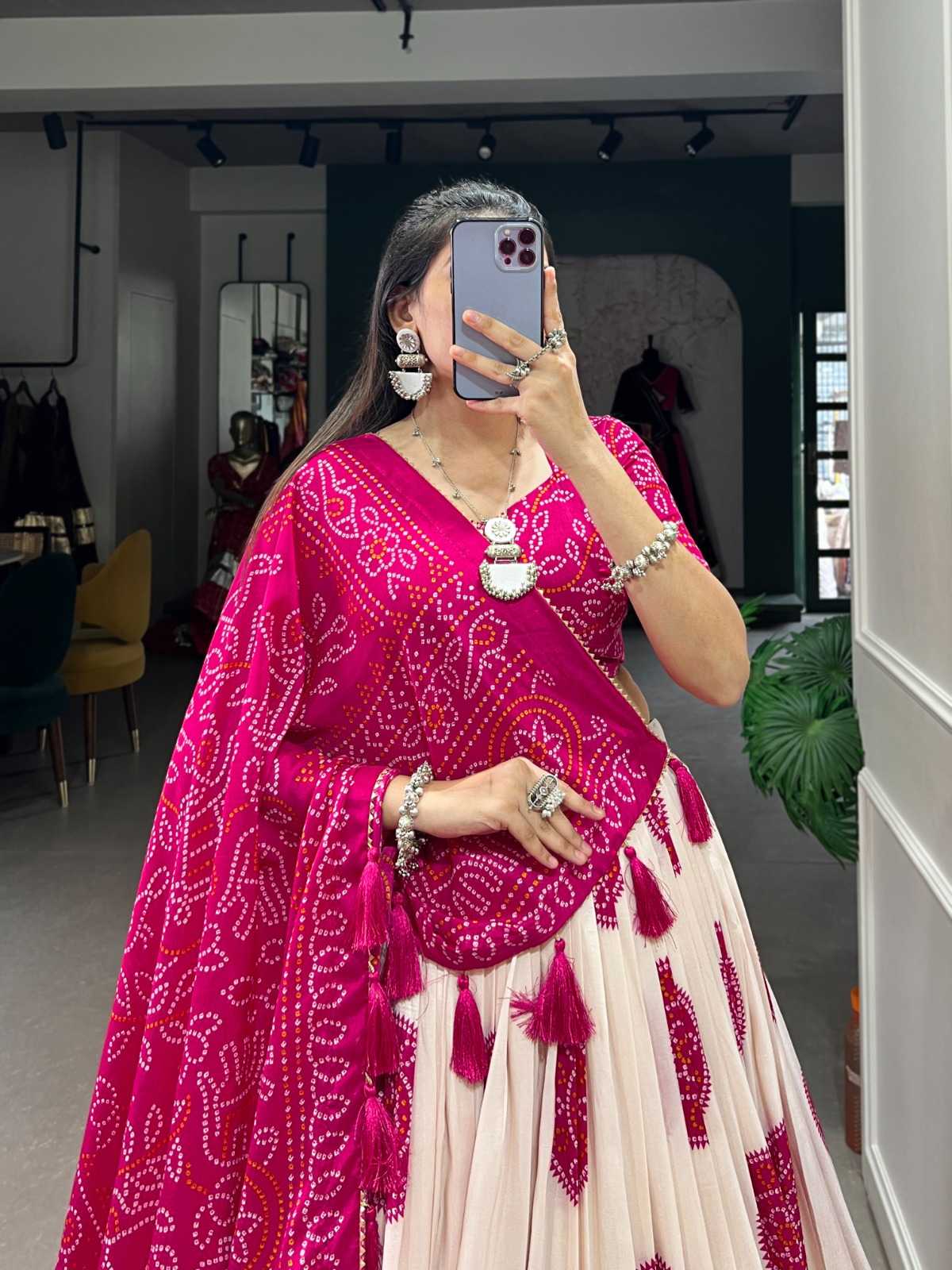 LNB 1229 STYLISH TUSSAR SILK BANDHEJ PRINT STITCH LEHENGA UNSTITCH CHOLI