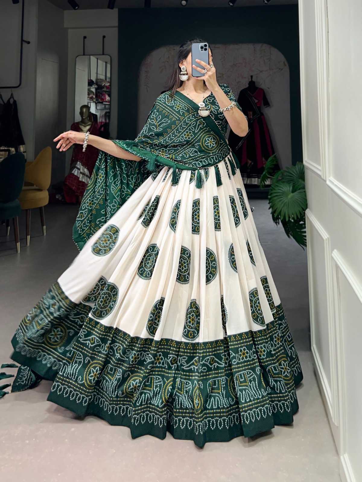 LNB 1229 STYLISH TUSSAR SILK BANDHEJ PRINT STITCH LEHENGA UNSTITCH CHOLI