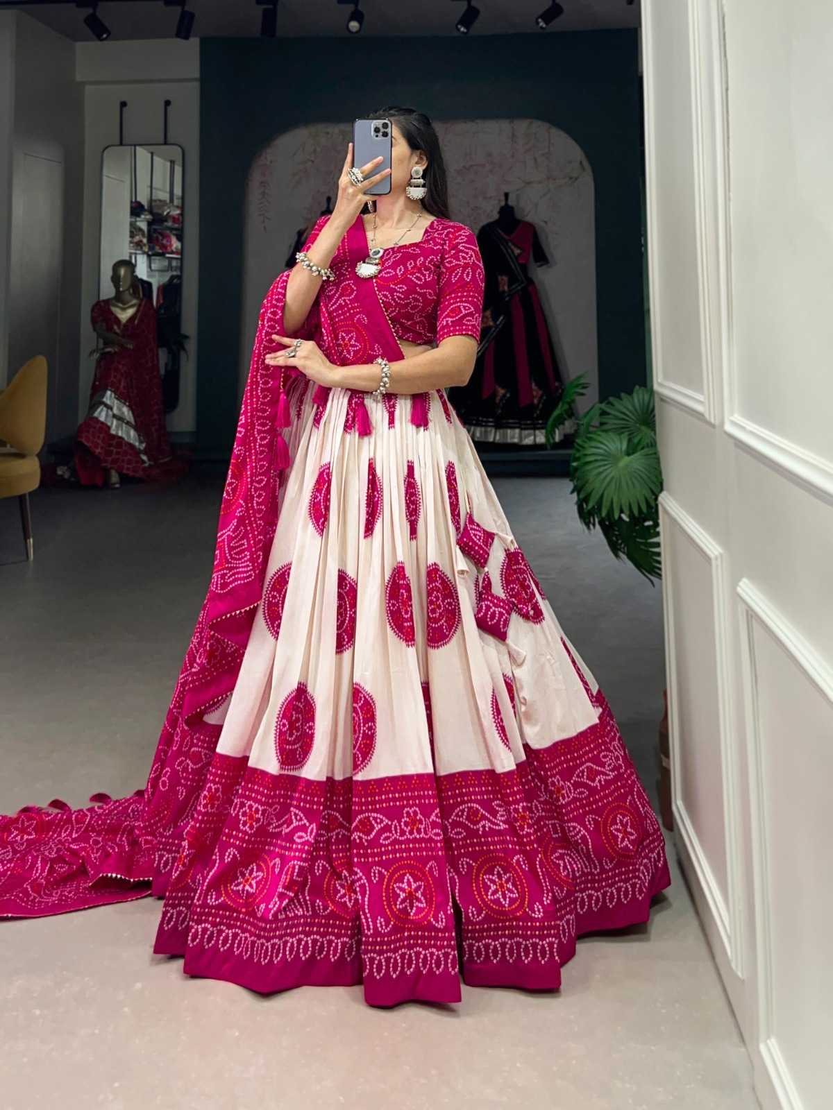 LNB 1229 STYLISH TUSSAR SILK BANDHEJ PRINT STITCH LEHENGA UNSTITCH CHOLI
