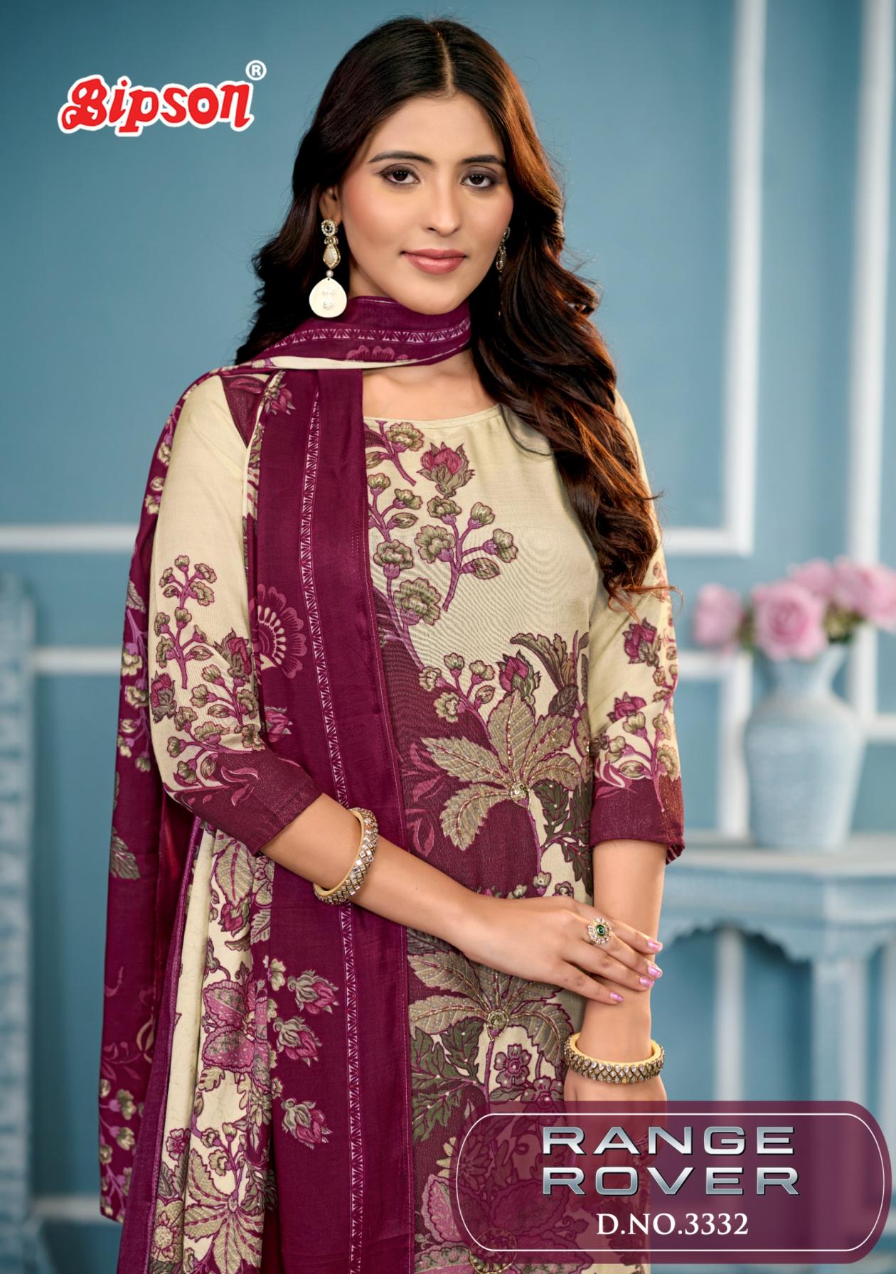 RANGE ROVER D.NO 3332 BY BIPSON PRINTS VISCOSE SIMMER FANCY SUIT FOR WOMENS