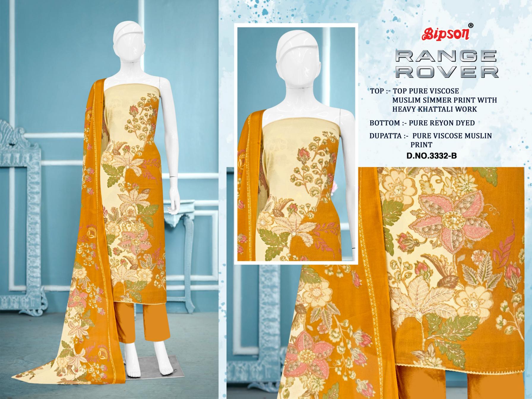 RANGE ROVER D.NO 3332 BY BIPSON PRINTS VISCOSE SIMMER FANCY SUIT FOR WOMENS