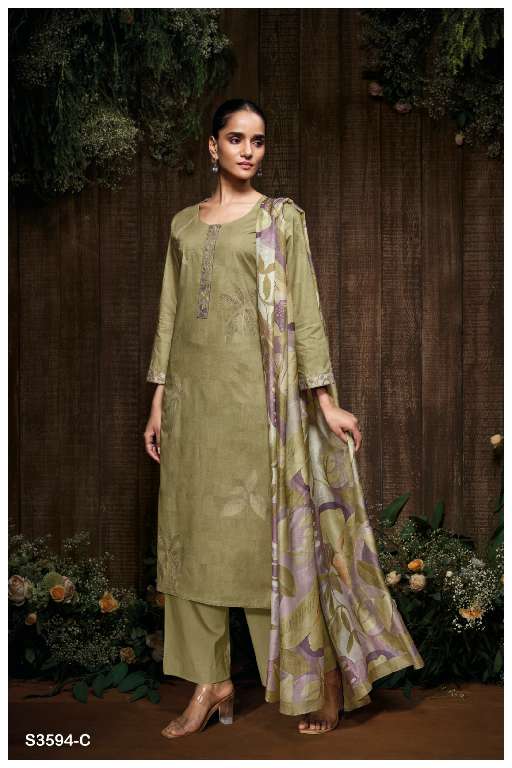 GANGA GITALI S3594 WHOLESALE PREMIUM COTTON PRINTED WITH EMBROIDERY DESIGNER SALWAR SUITS