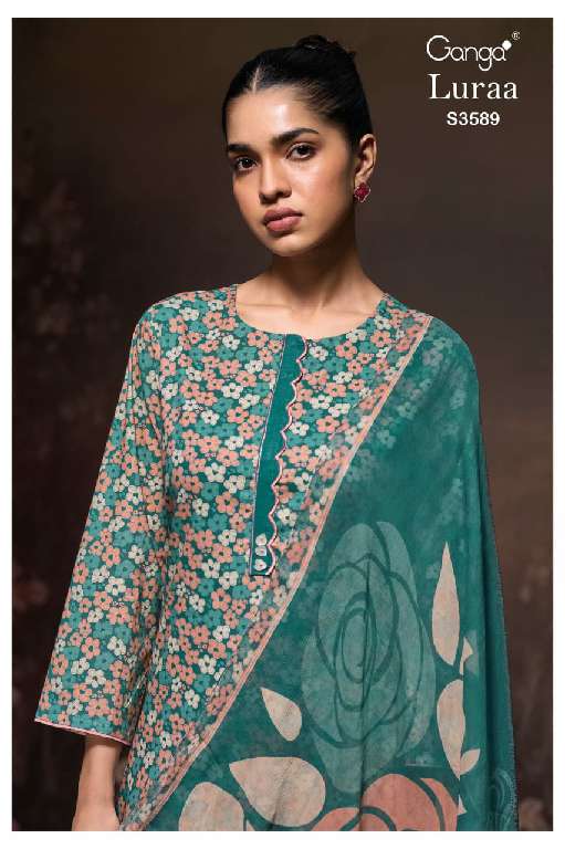 GANGA LURAA S3589 WHOLESALE COTTON PRINTED WITH EMBROIDERY LACE PARTY WEAR SALWAR KAMEEZ