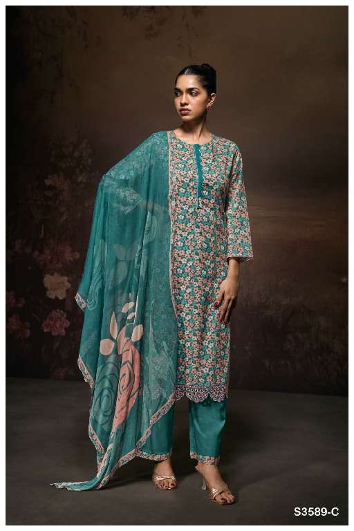 GANGA LURAA S3589 WHOLESALE COTTON PRINTED WITH EMBROIDERY LACE PARTY WEAR SALWAR KAMEEZ