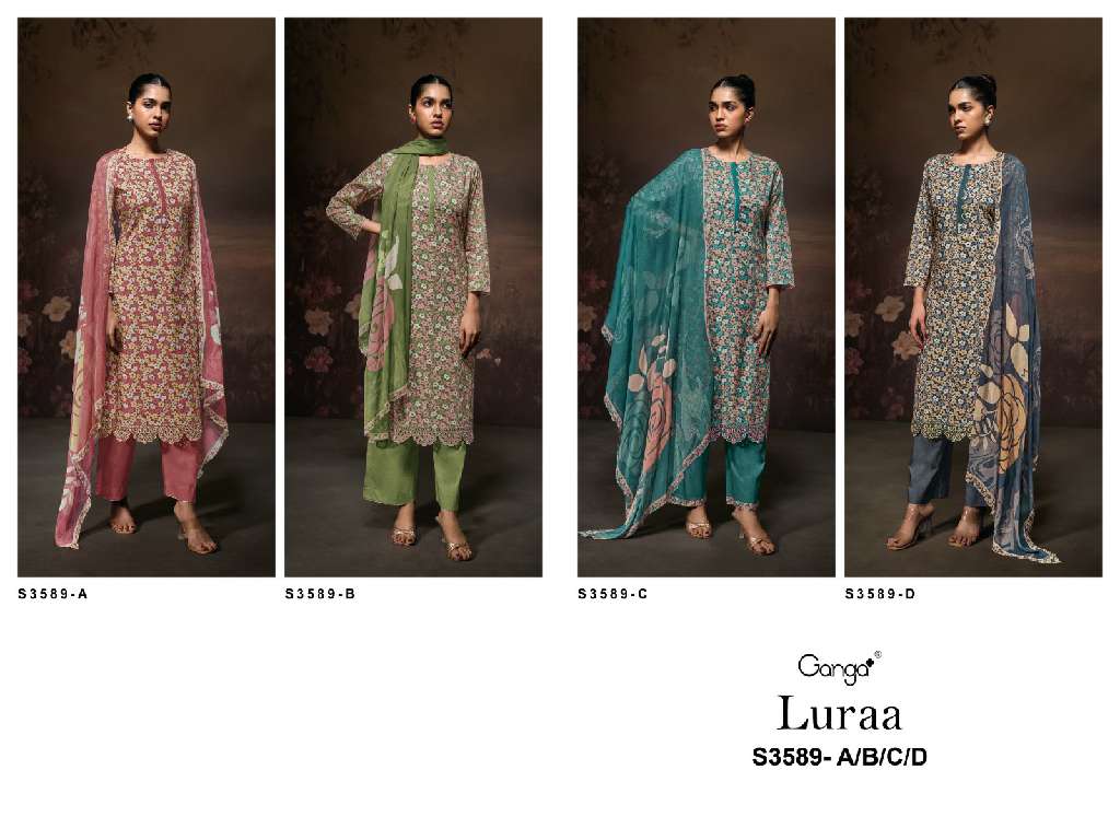 GANGA LURAA S3589 WHOLESALE COTTON PRINTED WITH EMBROIDERY LACE PARTY WEAR SALWAR KAMEEZ