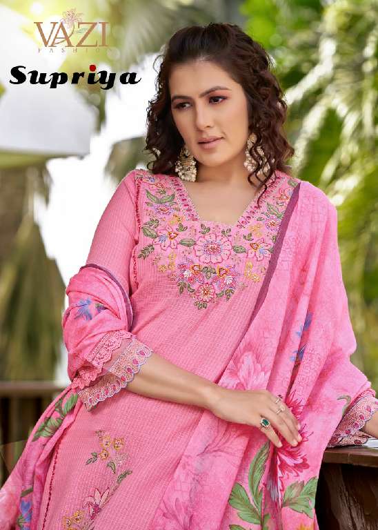 VAZI FASHION SUPRIYA WHOLESALE PURE KOTA CHECKS WITH FANCY HAND WORK READYMADE FABULOUS SUITS