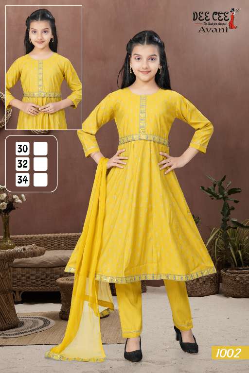 DEE CEE AVANI WHOLESALE ROMAN SILK EMBROIDERY WORK KALI STYLE FANCY LOOK KIDS SUITS
