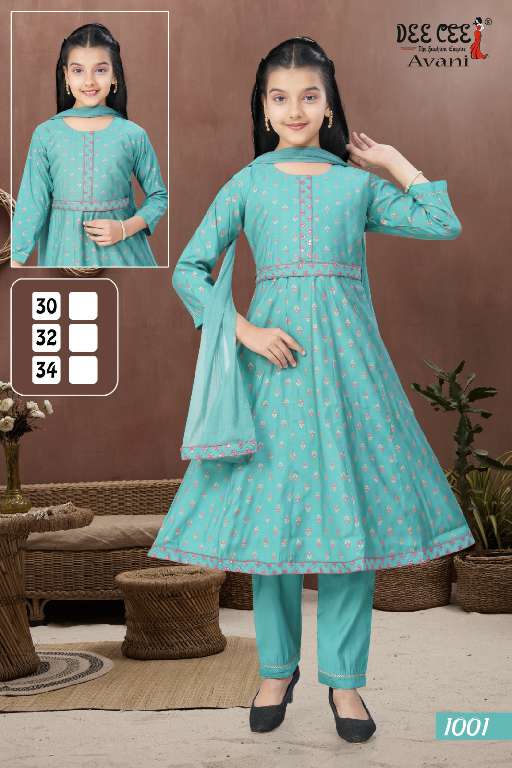 DEE CEE AVANI WHOLESALE ROMAN SILK EMBROIDERY WORK KALI STYLE FANCY LOOK KIDS SUITS