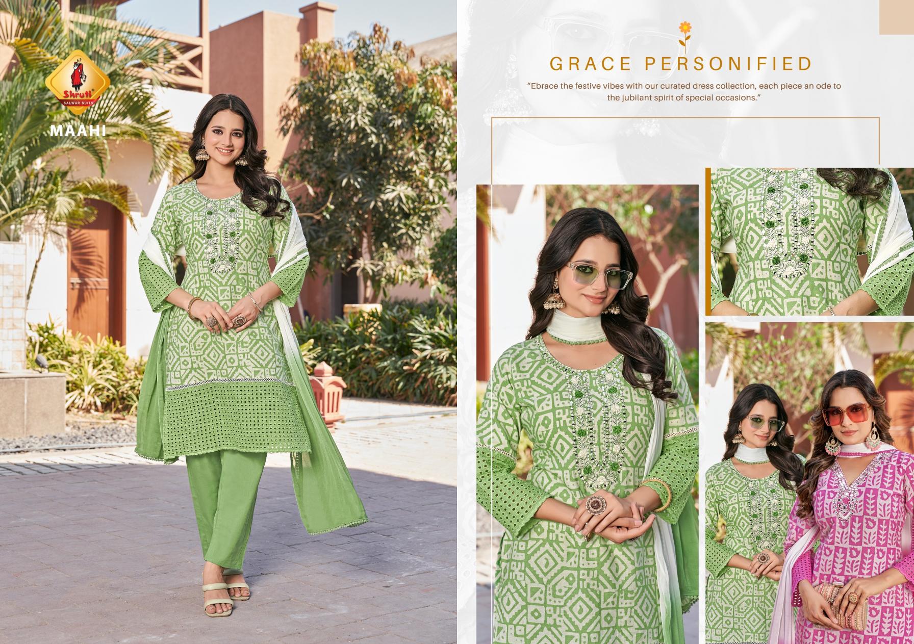 SHRUTI SUITS SUMMER SHADES COTTON FULLY STITCH ELEGANCE STYLE 3PCS DRESS