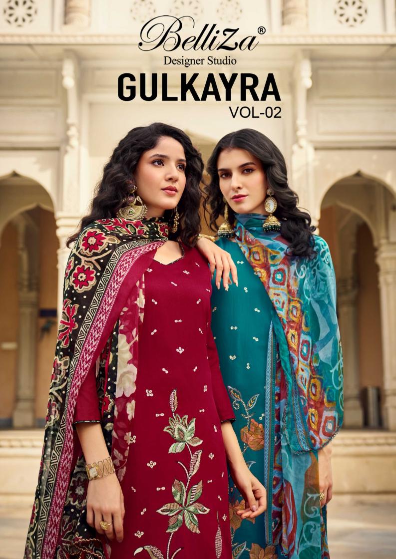 GULKAYRA VOL 2 BY BELLIZA DESIGNER JAM WITH EMBROIDERY WORK SUIT FOR WOMENS