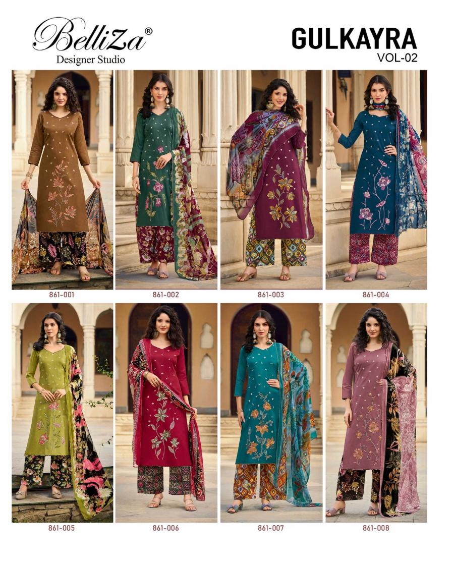 GULKAYRA VOL 2 BY BELLIZA DESIGNER JAM WITH EMBROIDERY WORK SUIT FOR WOMENS
