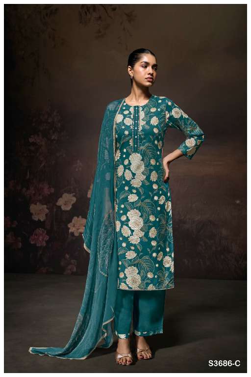 GANGA YUGRITI S3686 WHOLESALE PREMIUM COTTON PRINTED WITH EMBROIDERY TRENDY SALWAR SUITS
