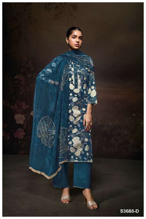 GANGA YUGRITI S3686 WHOLESALE PREMIUM COTTON PRINTED WITH EMBROIDERY TRENDY SALWAR SUITS