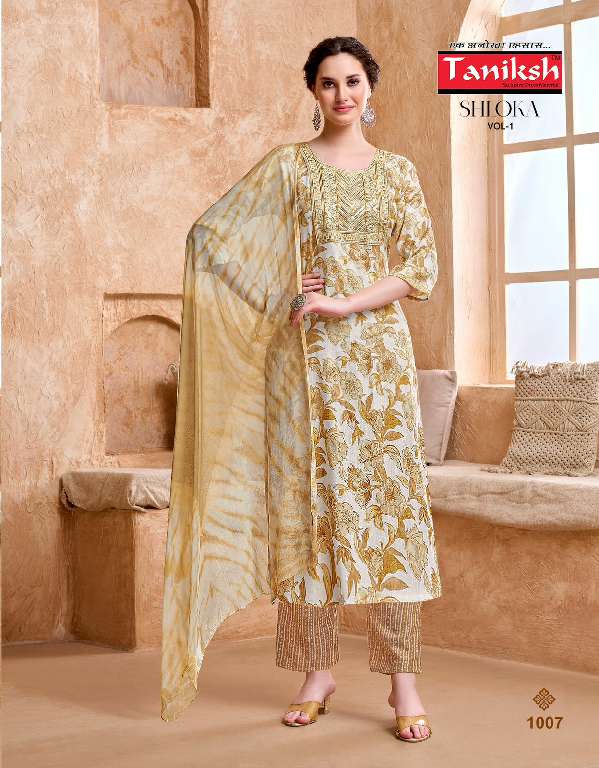 TANIKSH SHLOKA VOL-1 WHOLESALE RAYON FOIL PRINT FULLY STITCH ETHNIC STYLE SUITS FOR WOMENS