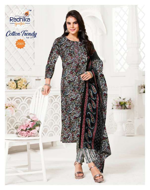RADHIKA LIFESTYLE COTTON TRENDY VOL-2 WHOLESALE PURE COTTON PRINT WITH EMBROIDERY WORK READYMADE STYLISH LOOK DRESS