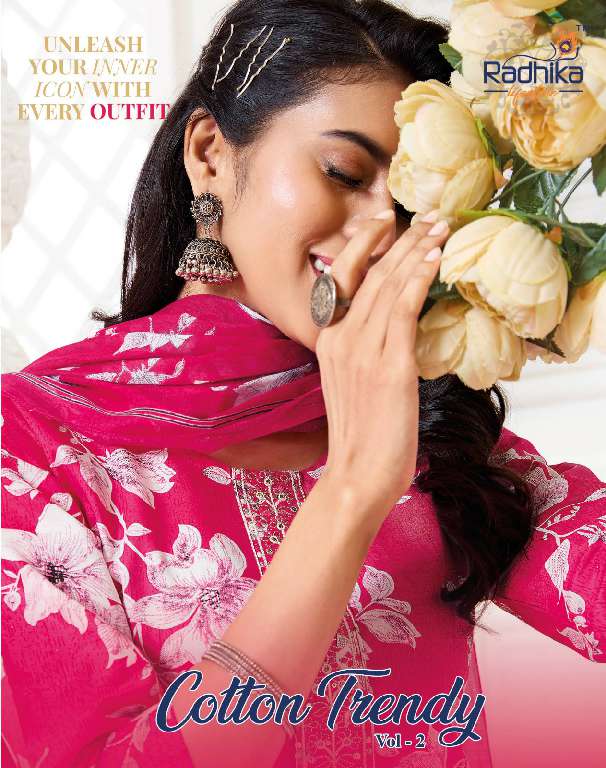 RADHIKA LIFESTYLE COTTON TRENDY VOL-2 WHOLESALE PURE COTTON PRINT WITH EMBROIDERY WORK READYMADE STYLISH LOOK DRESS